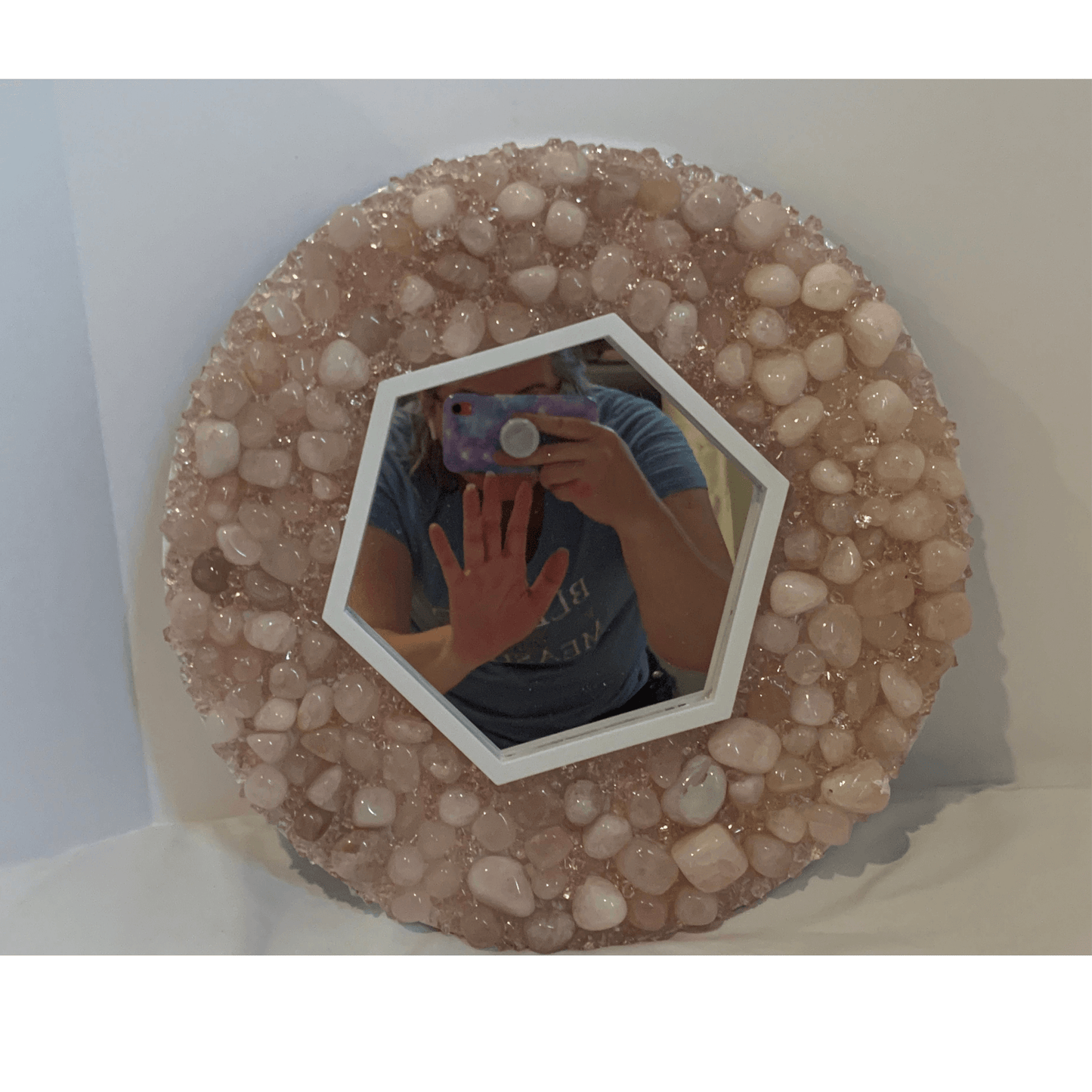 I AM LOVED Rose Quartz Crystal Mirror Modern Art