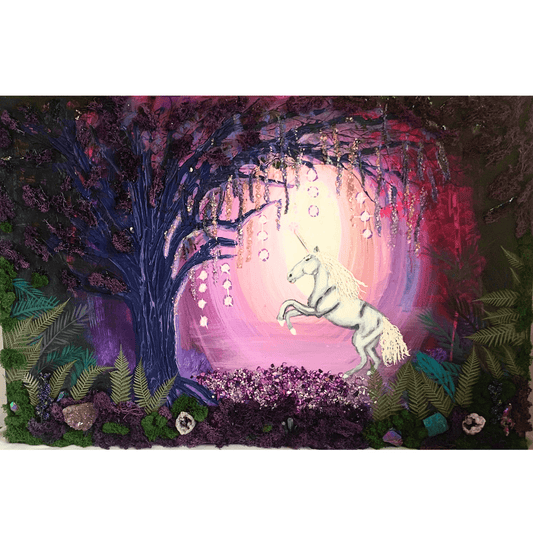 UNICORN MAGIC- Modern Mixed Media Textured Art with Real Crystals & Moss