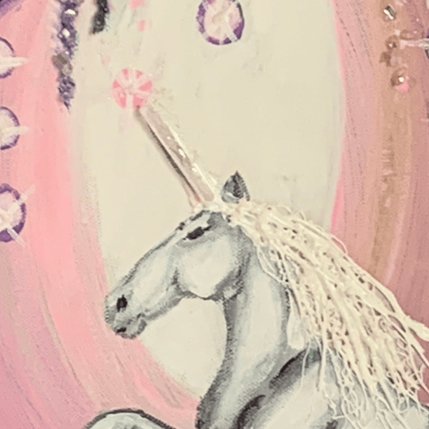 UNICORN MAGIC- Modern Mixed Media Textured Art with Real Crystals & Moss