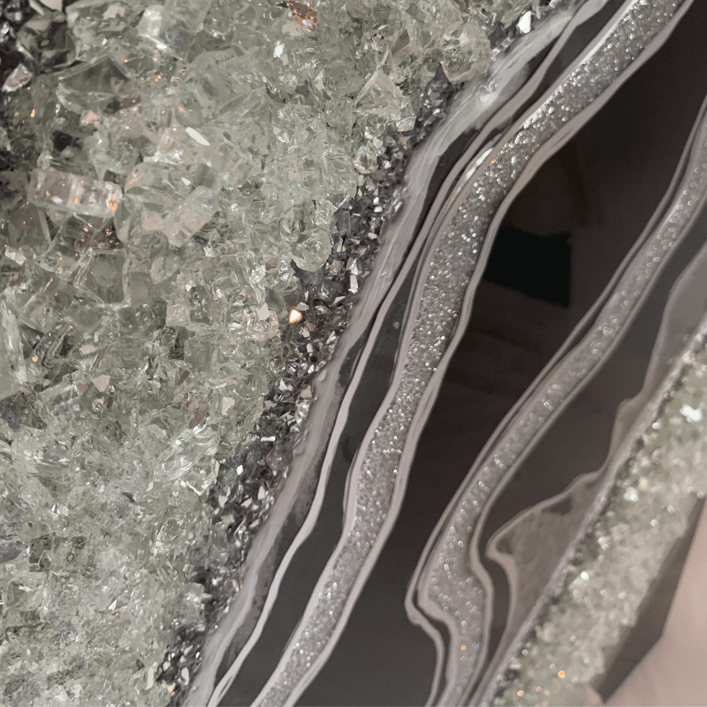 Gorgeous Black & Silver Geode Modern Resin Art With Real Crystal Quartz Points