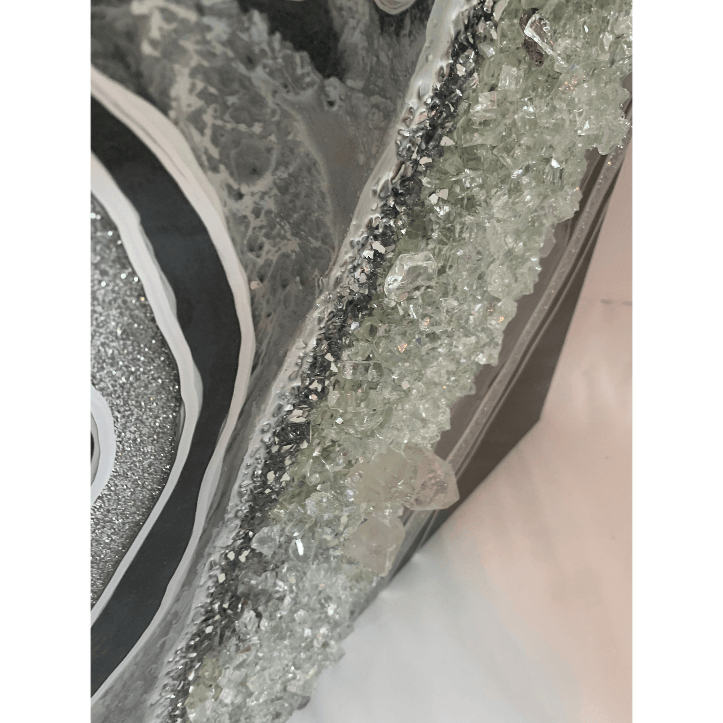 Gorgeous Black & Silver Geode Modern Resin Art With Real Crystal Quartz Points