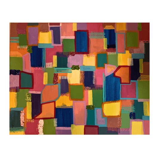 PRETTY PATCHWORK Modern Abstract Acrylic Art on 16x20x0.5 inch Canvas
