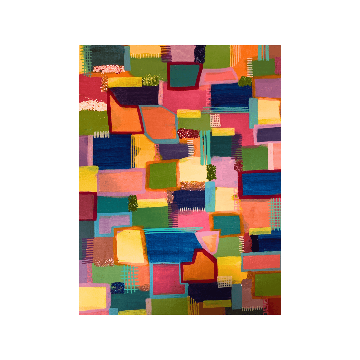 PRETTY PATCHWORK Modern Abstract Acrylic Art on 16x20x0.5 inch Canvas