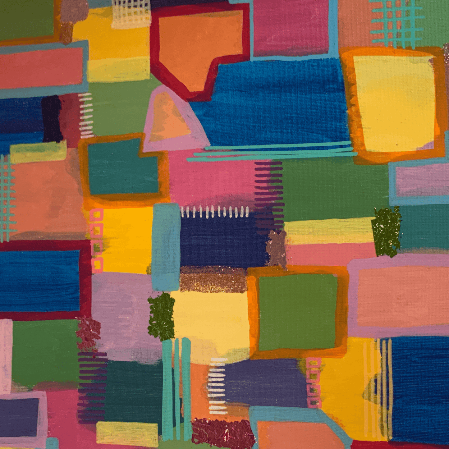 PRETTY PATCHWORK Modern Abstract Acrylic Art on 16x20x0.5 inch Canvas