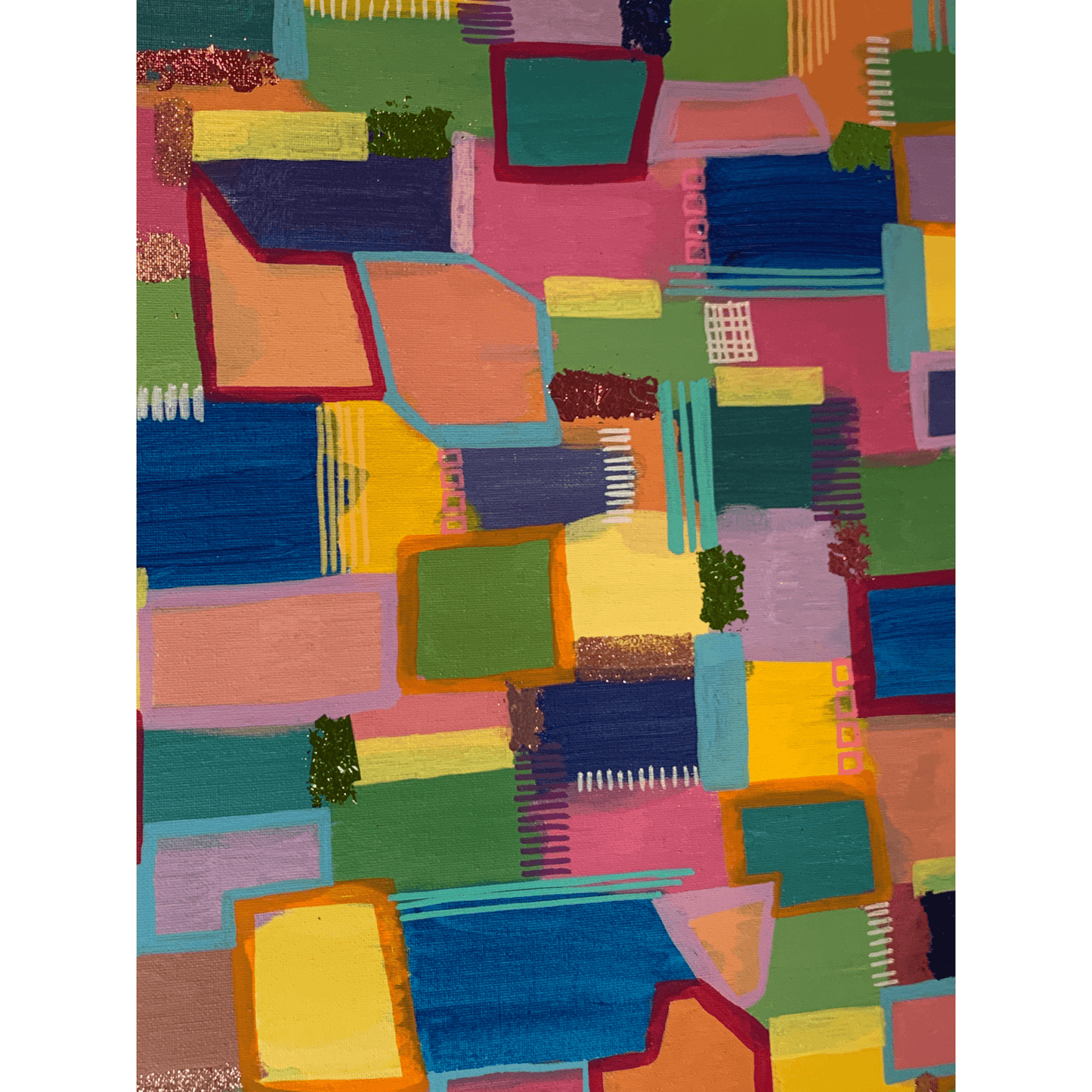 PRETTY PATCHWORK Modern Abstract Acrylic Art on 16x20x0.5 inch Canvas