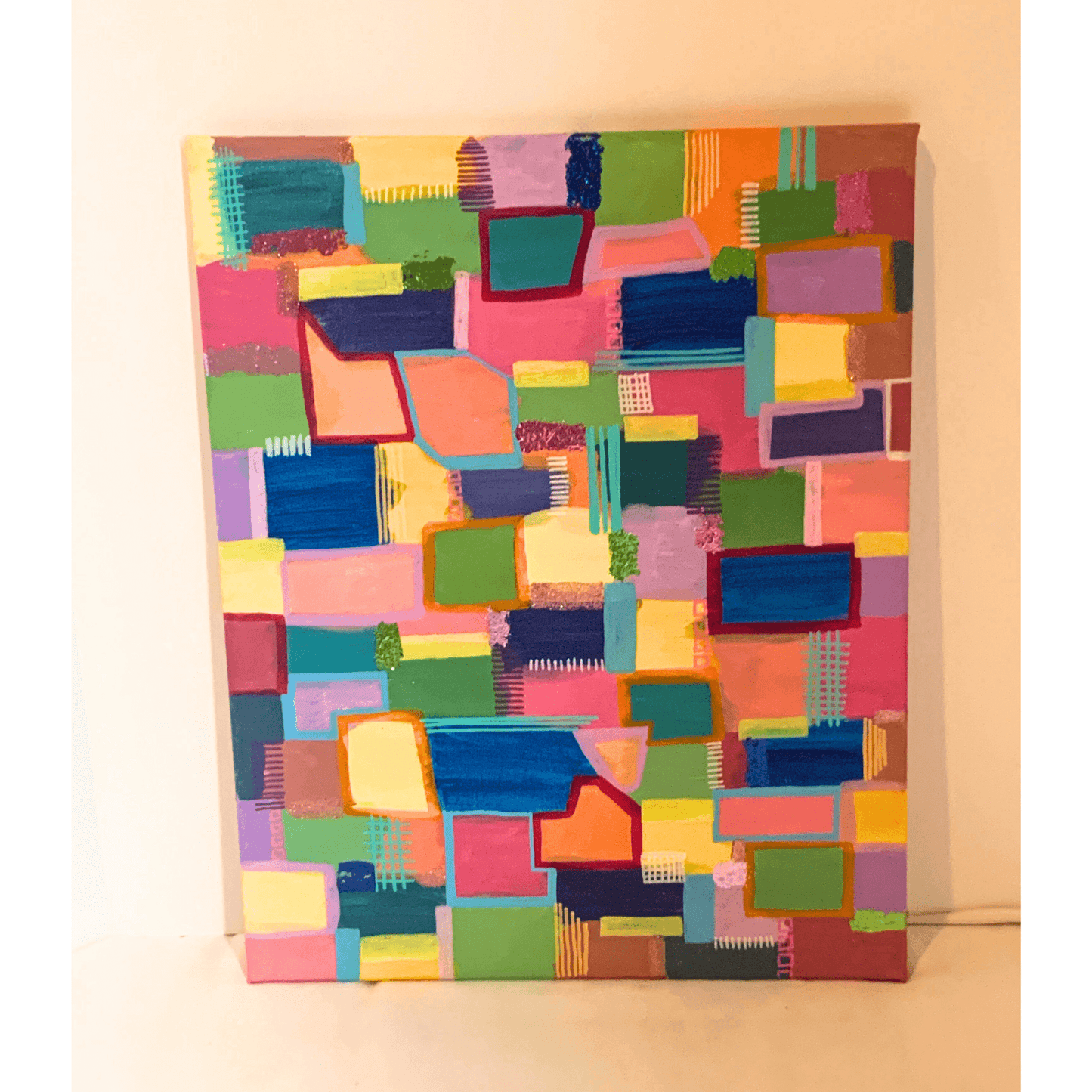 PRETTY PATCHWORK Modern Abstract Acrylic Art on 16x20x0.5 inch Canvas