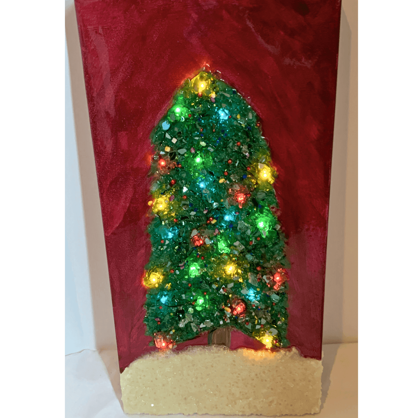 RED & GREEN TRADITIONAL CHRISTMAS TREE Mixed Media Modern Art
