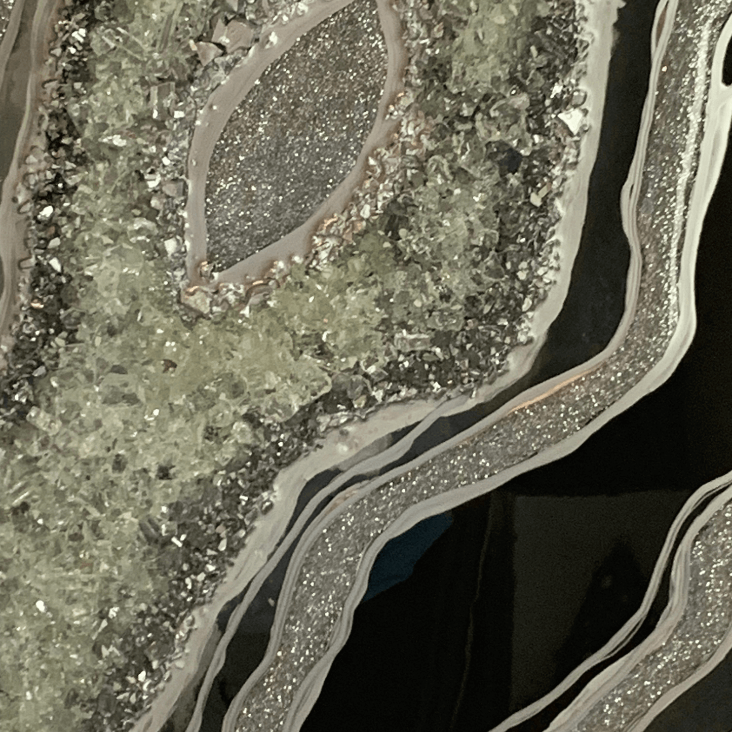 Gorgeous Black & Silver Geode Modern Resin Art With Real Crystal Quartz Points