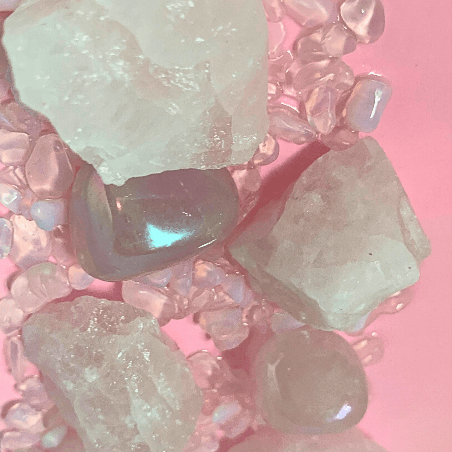 Pretty in Pink Crystal Art with Aura Quartz, Pink/Strawberry Quartz, Opal Gems & More