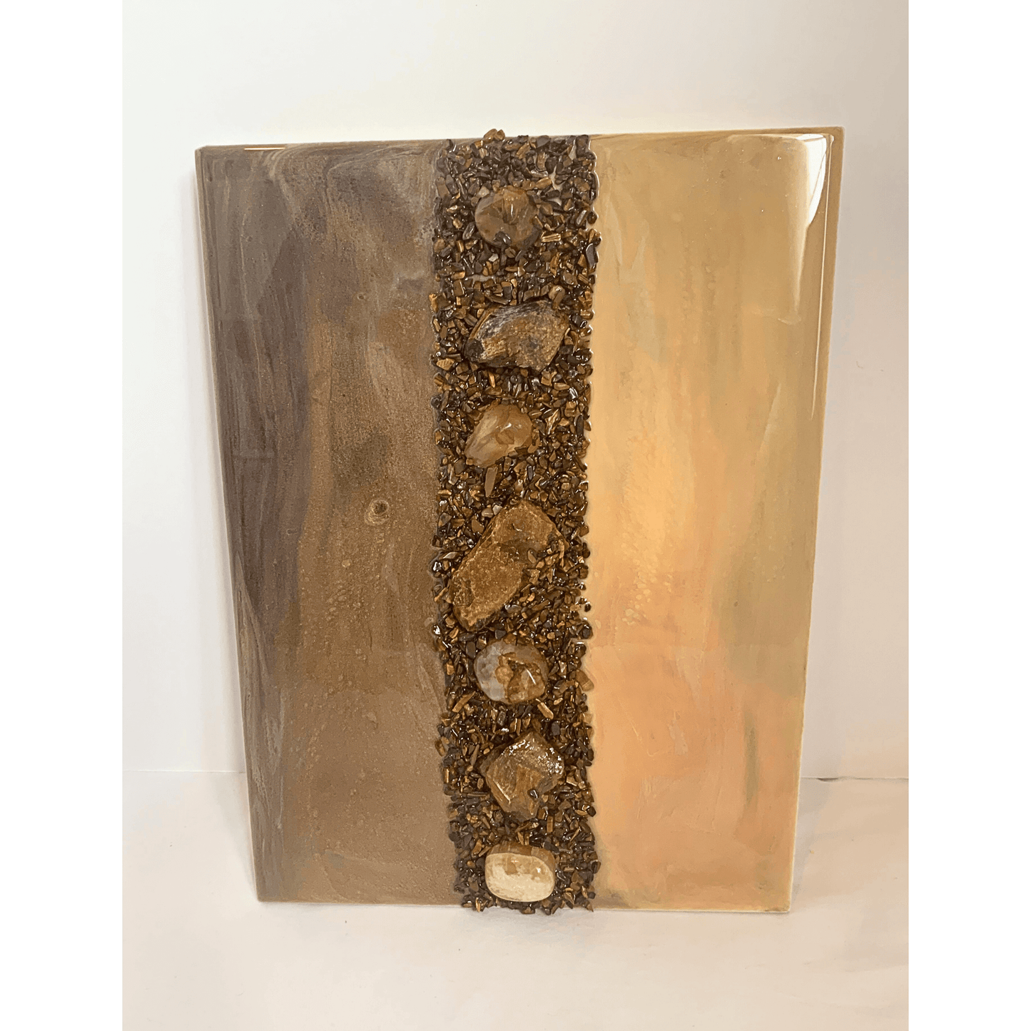 Eye of the Tiger Modern Resin Art with Tigers Eye Crystals