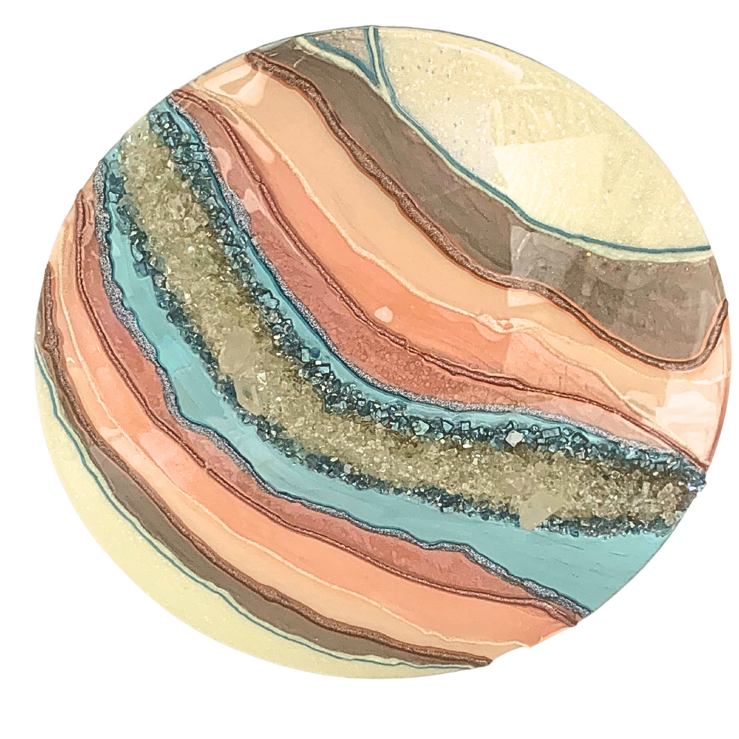 "YOUnique" Pink, Blue, Cream & Gold Crystal Infused Modern Resin Art Geode