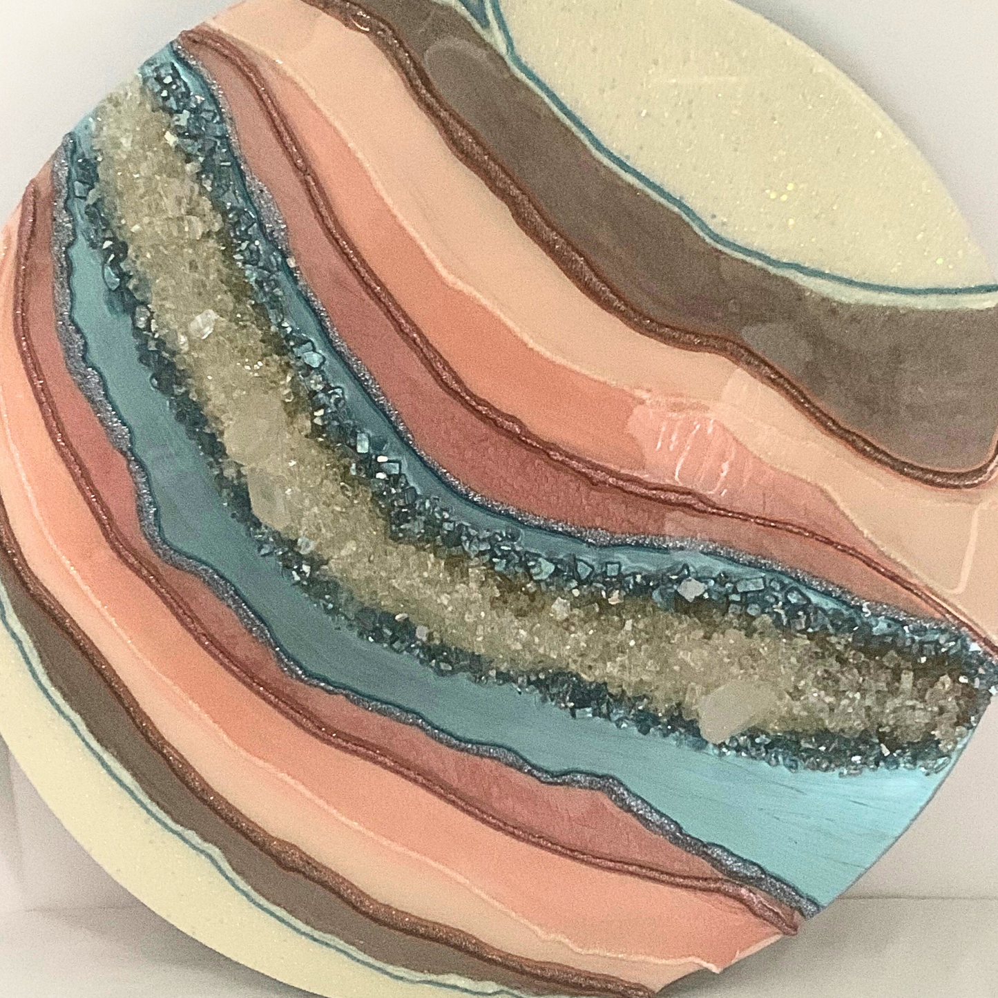 "YOUnique" Pink, Blue, Cream & Gold Crystal Infused Modern Resin Art Geode