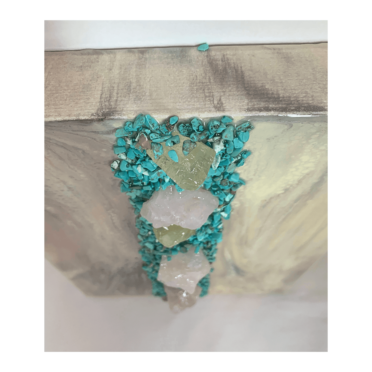 Turquoise & Rose Quartz & Honey Calcite Crystal Art