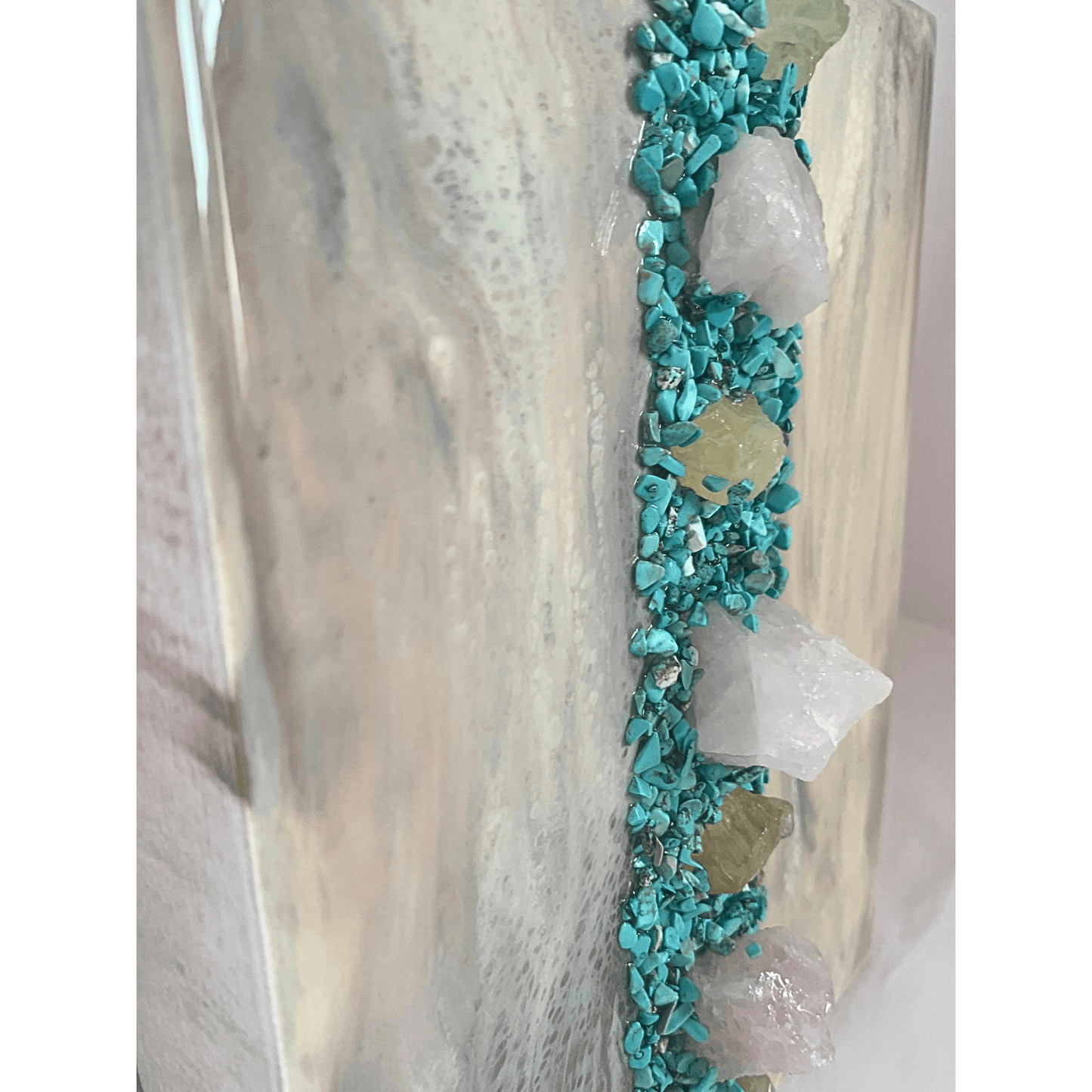 Turquoise & Rose Quartz & Honey Calcite Crystal Art