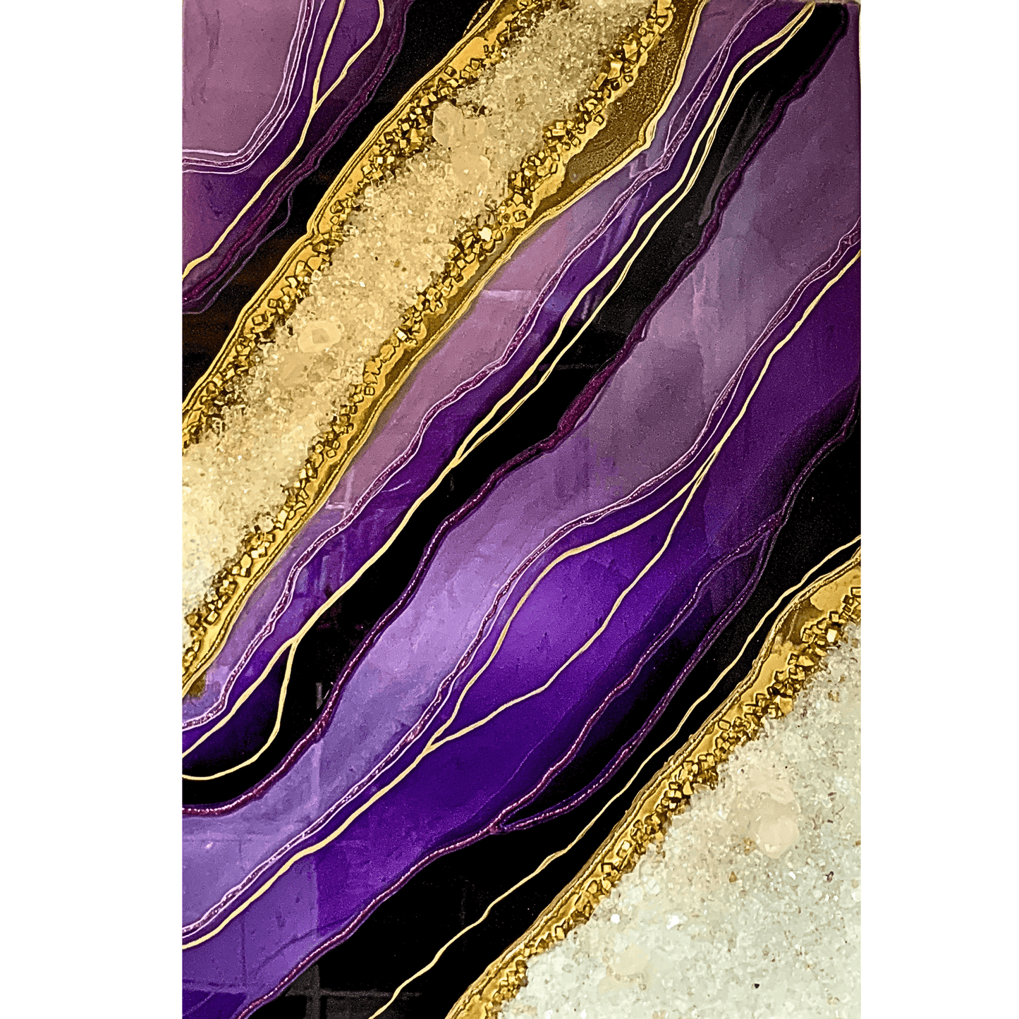 Royal Purple & Gold Resin Geode Modern Art with Real Crystal Quartz