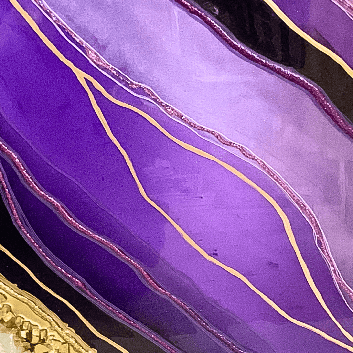 Royal Purple & Gold Resin Geode Modern Art with Real Crystal Quartz