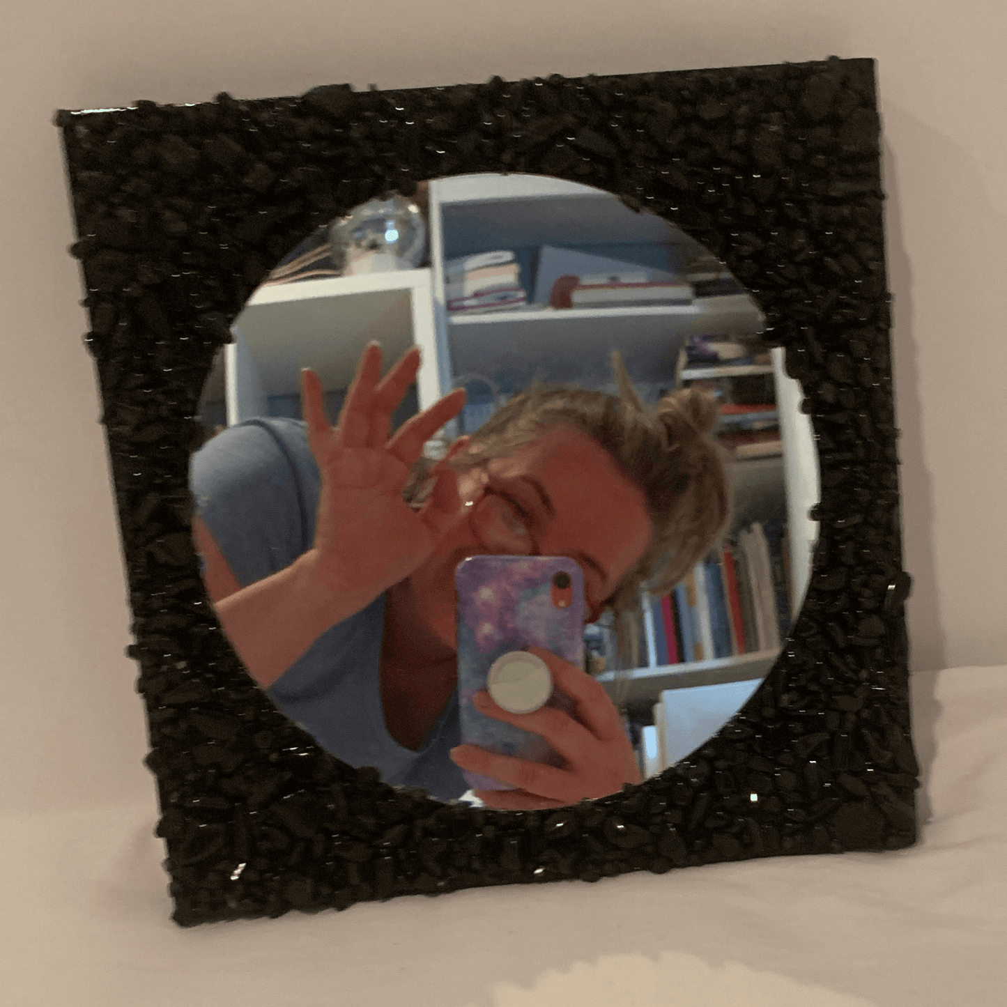 "I AM PROTECTED" Black Tourmaline, Obsidian, and Shungite Crystal Mirror