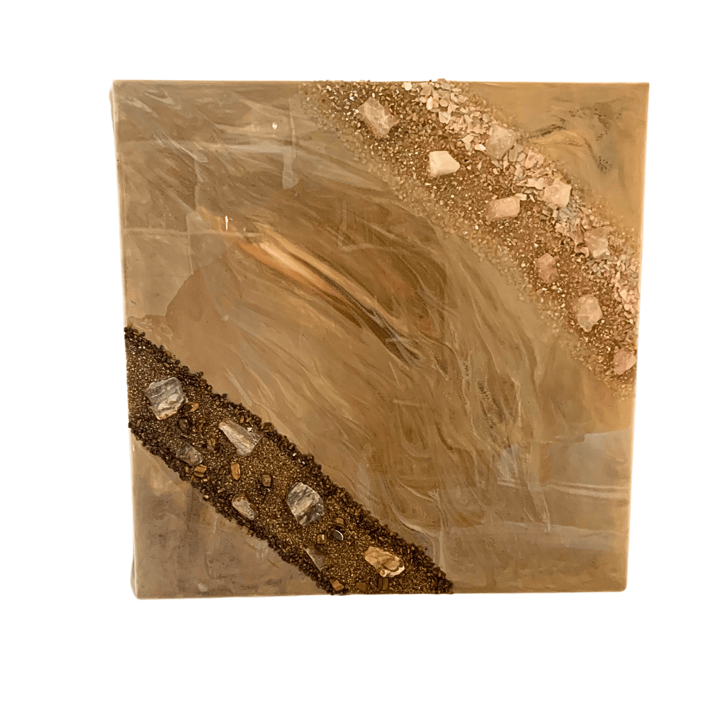 Tigers Eye Petrified Wood & Rose Quartz & Abalone Shell Modern Resin & Crystal Art