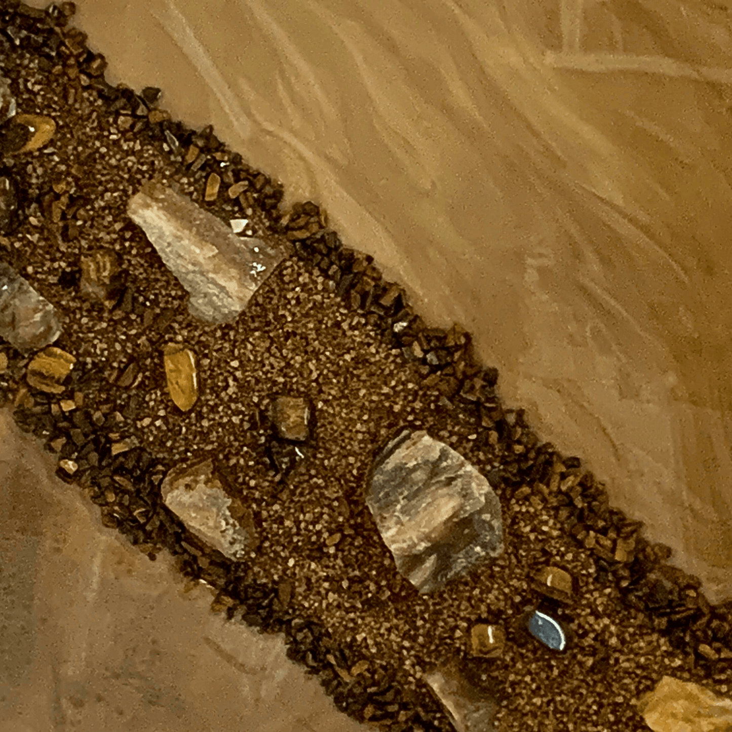 Tigers Eye Petrified Wood & Rose Quartz & Abalone Shell Modern Resin & Crystal Art