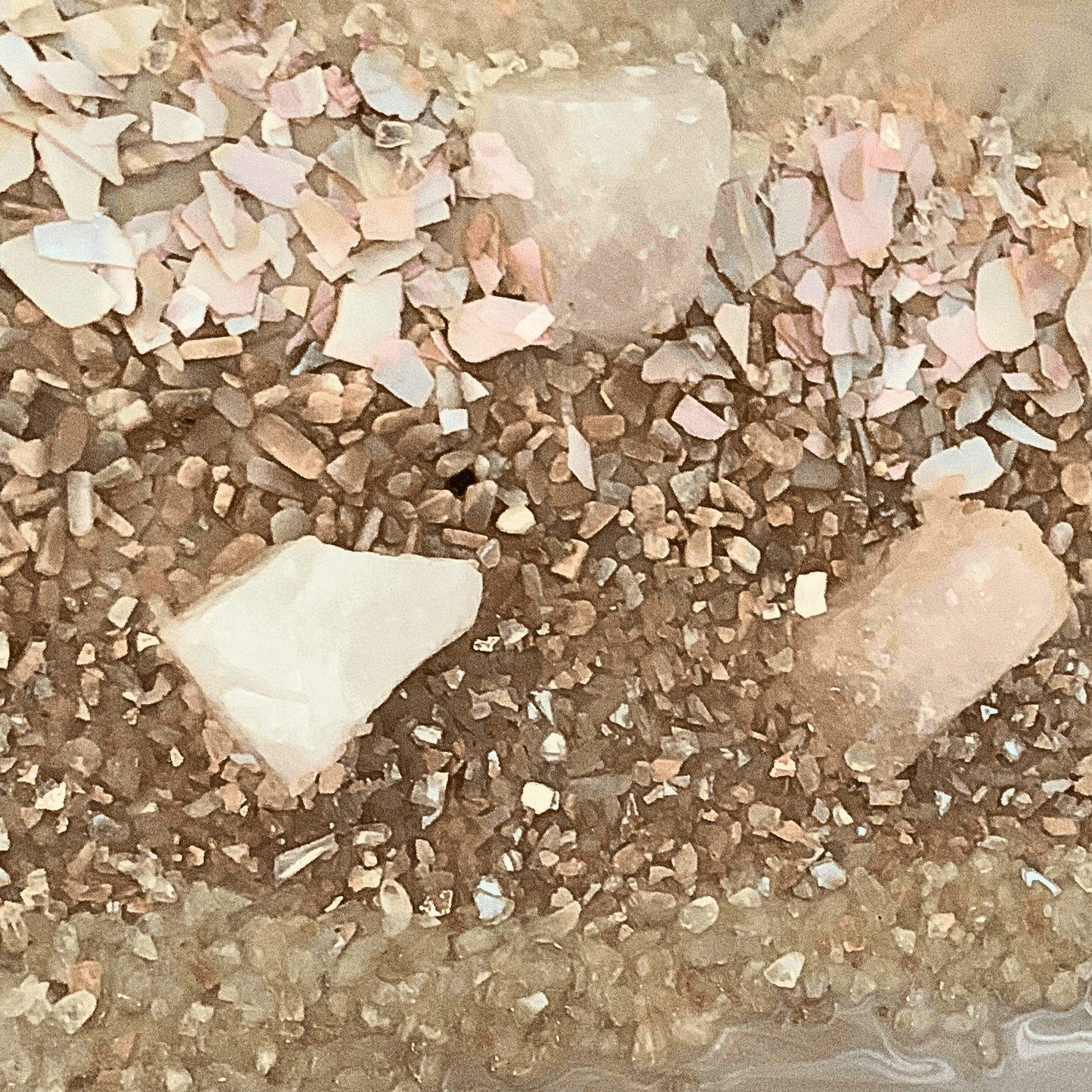 Tigers Eye Petrified Wood & Rose Quartz & Abalone Shell Modern Resin & Crystal Art
