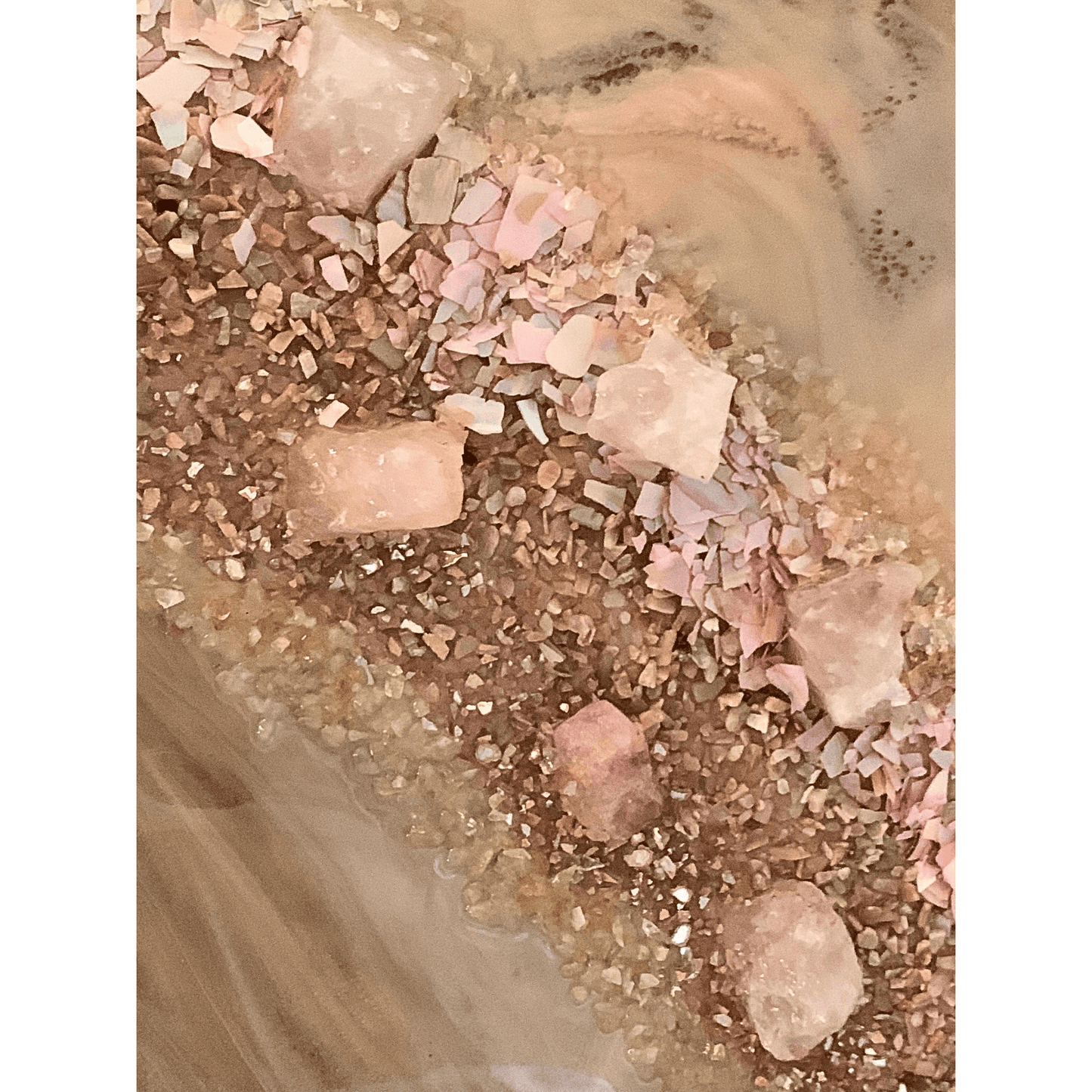 Tigers Eye Petrified Wood & Rose Quartz & Abalone Shell Modern Resin & Crystal Art
