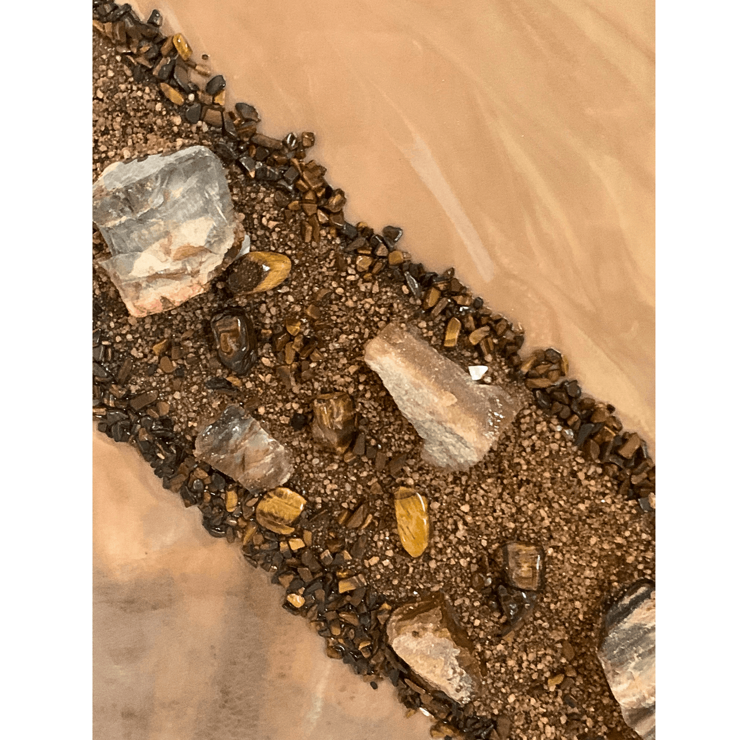 Tigers Eye Petrified Wood & Rose Quartz & Abalone Shell Modern Resin & Crystal Art