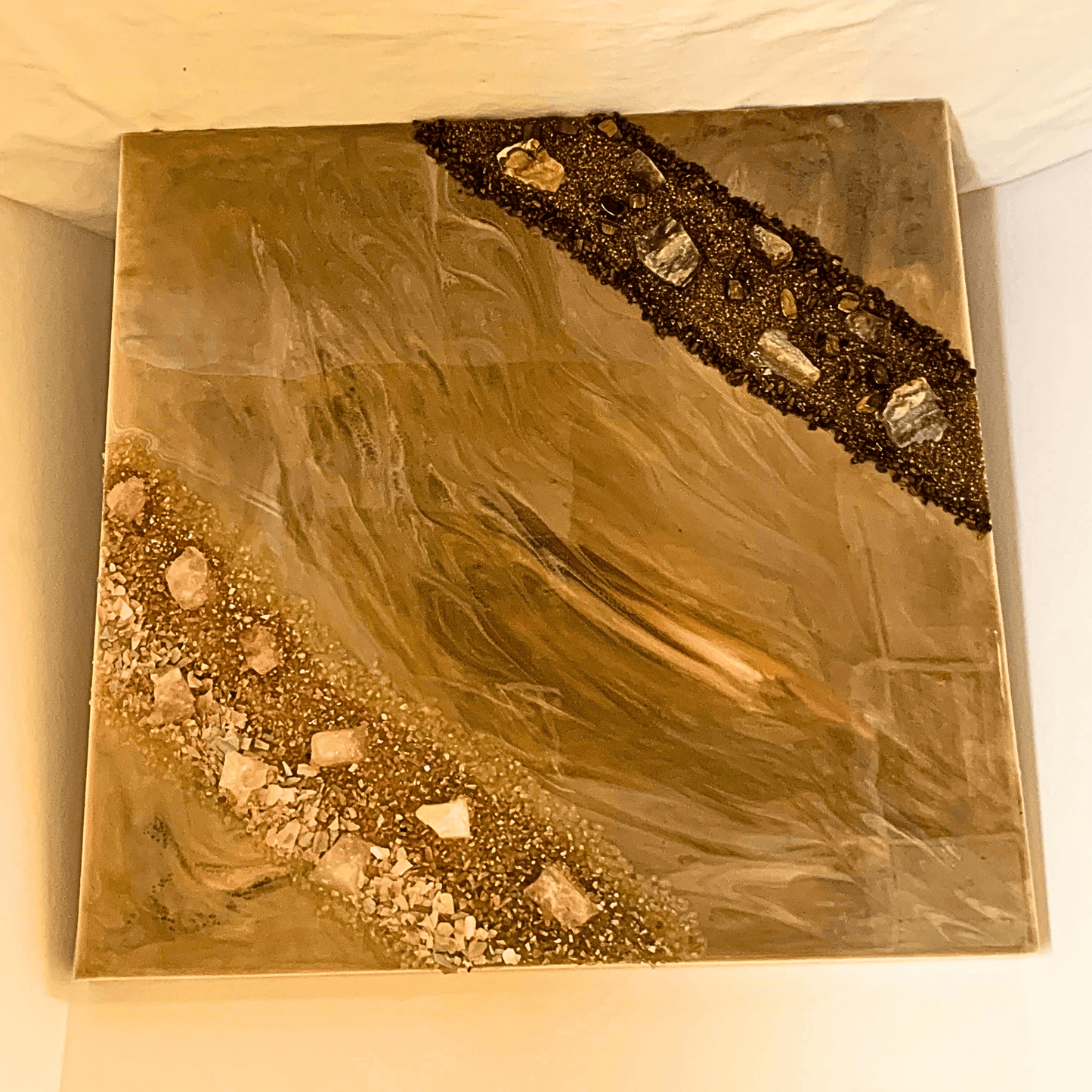 Tigers Eye Petrified Wood & Rose Quartz & Abalone Shell Modern Resin & Crystal Art