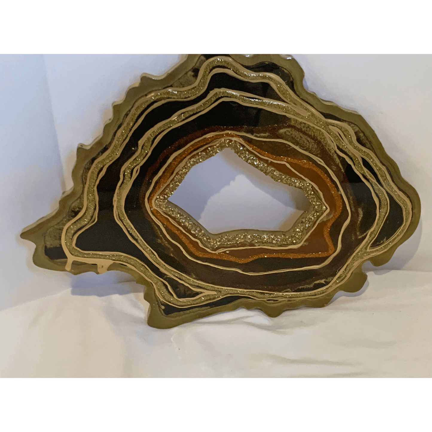 BRONZE GOLD BLACK & BROWN GEODE Modern Resin Art