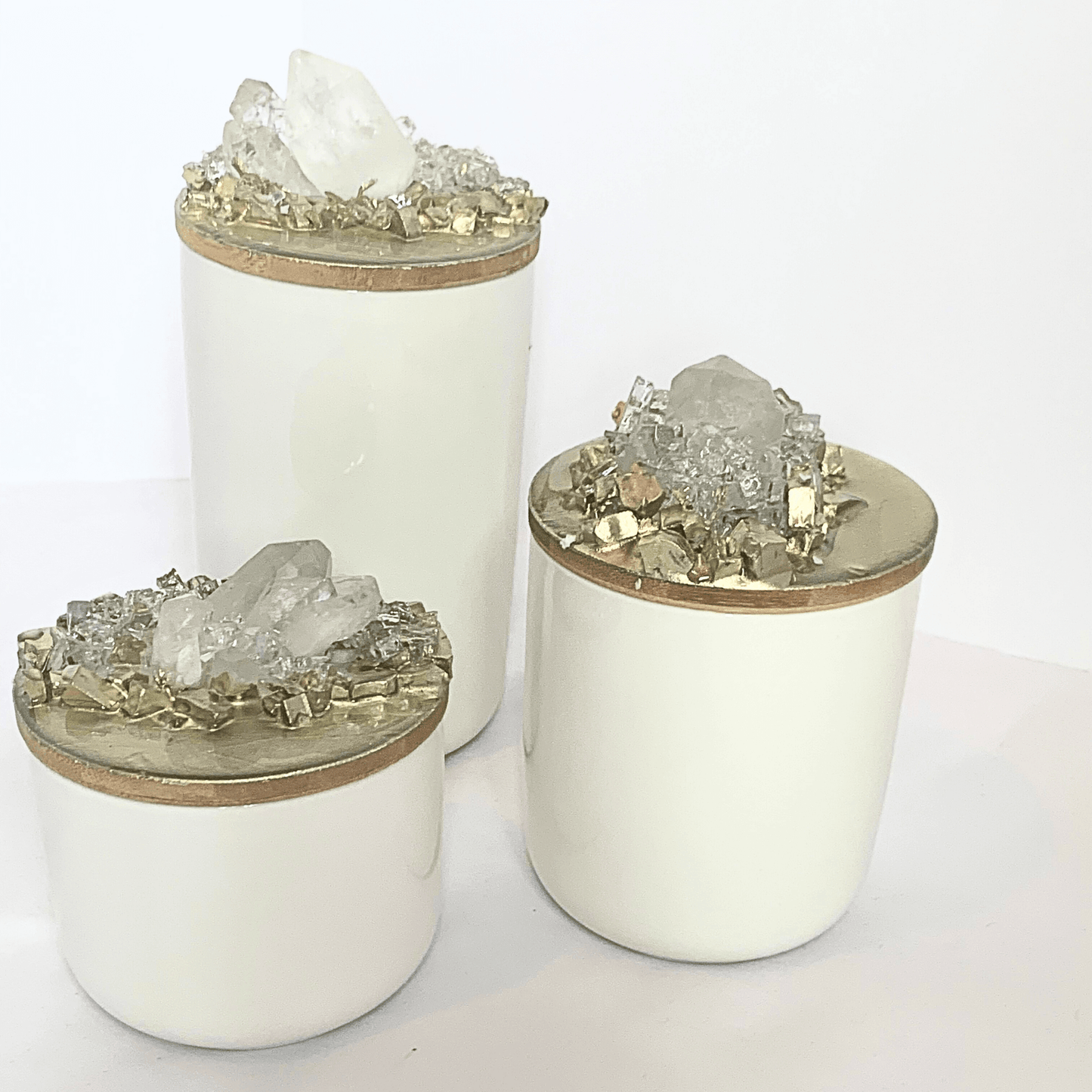 Crystal Geode Canisters with Real Crystal Quartz 3 pack