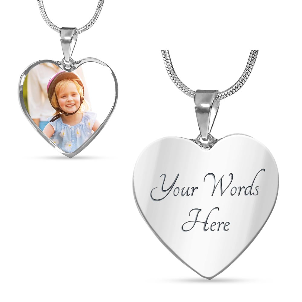 Personalized Heart Necklace with Your Picture & Words Engraved
