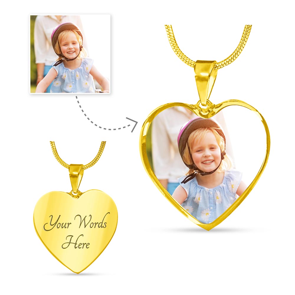 Personalized Heart Necklace with Your Picture & Words Engraved