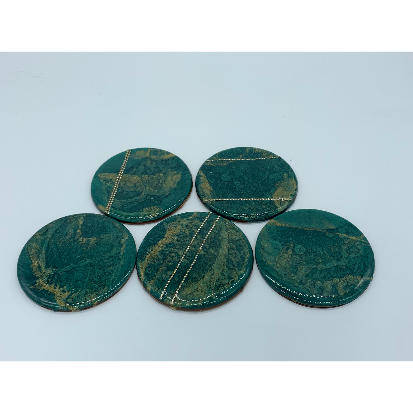 Green & Gold Resin Coaster Set