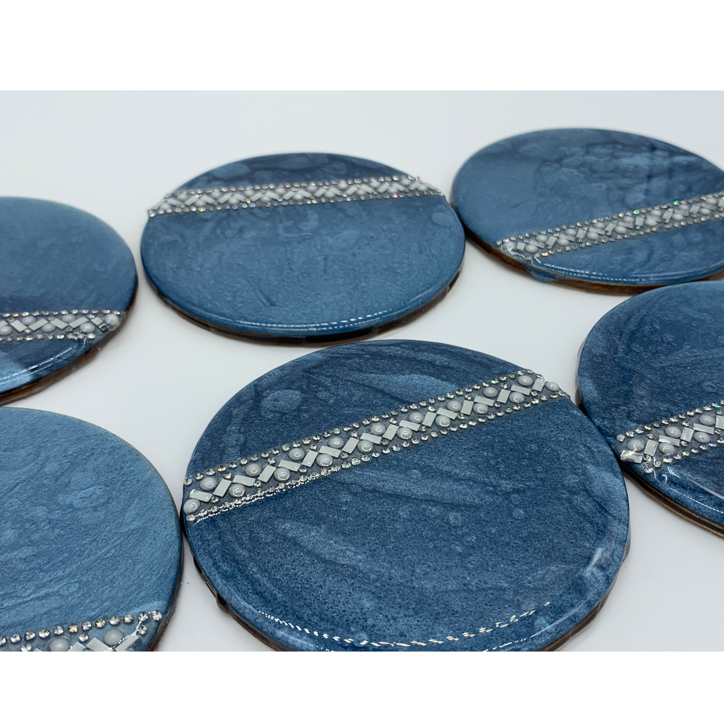 Blue Bling 6 Piece Resin Coaster Set