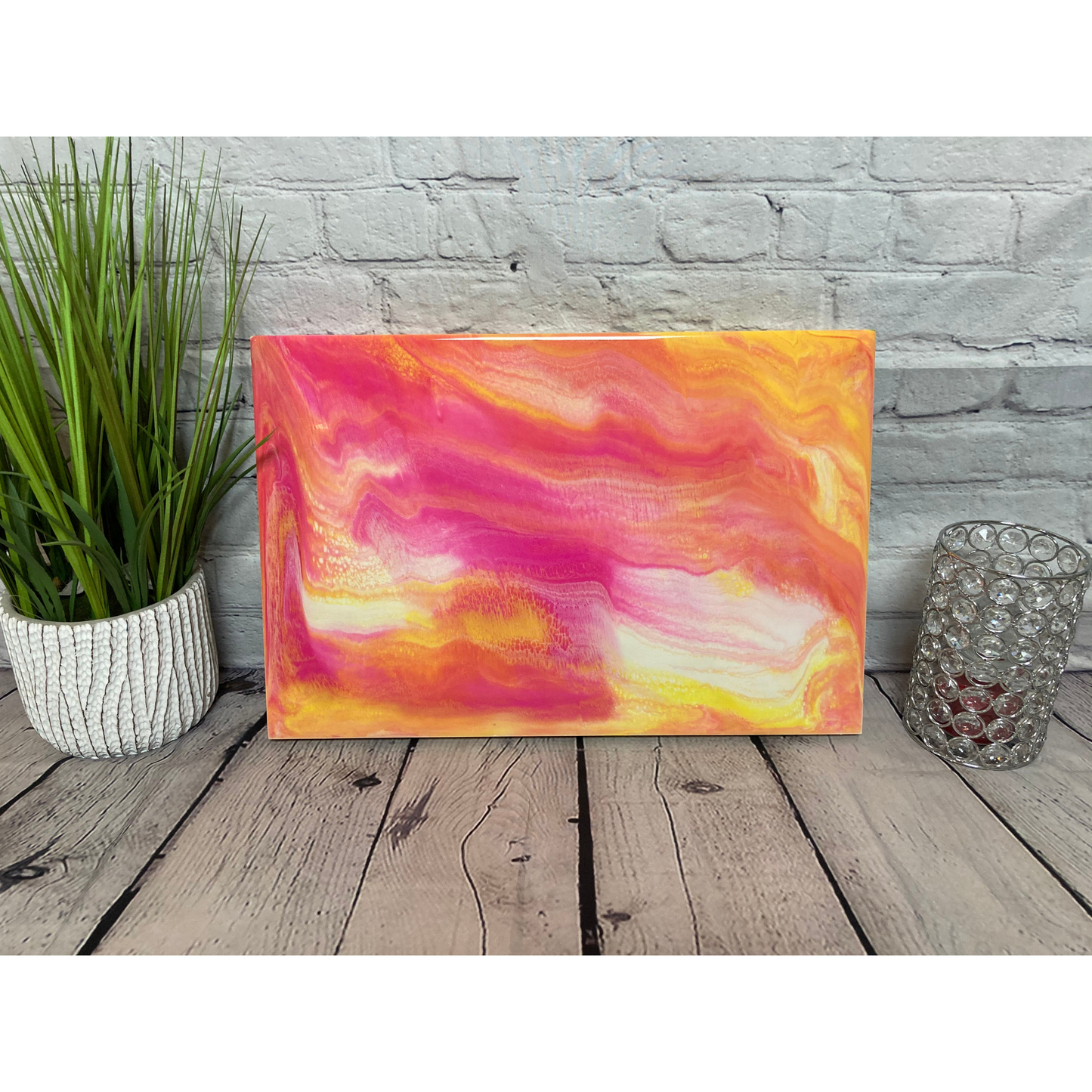 Abstract Bright Pink, Orange, White, & Yellow