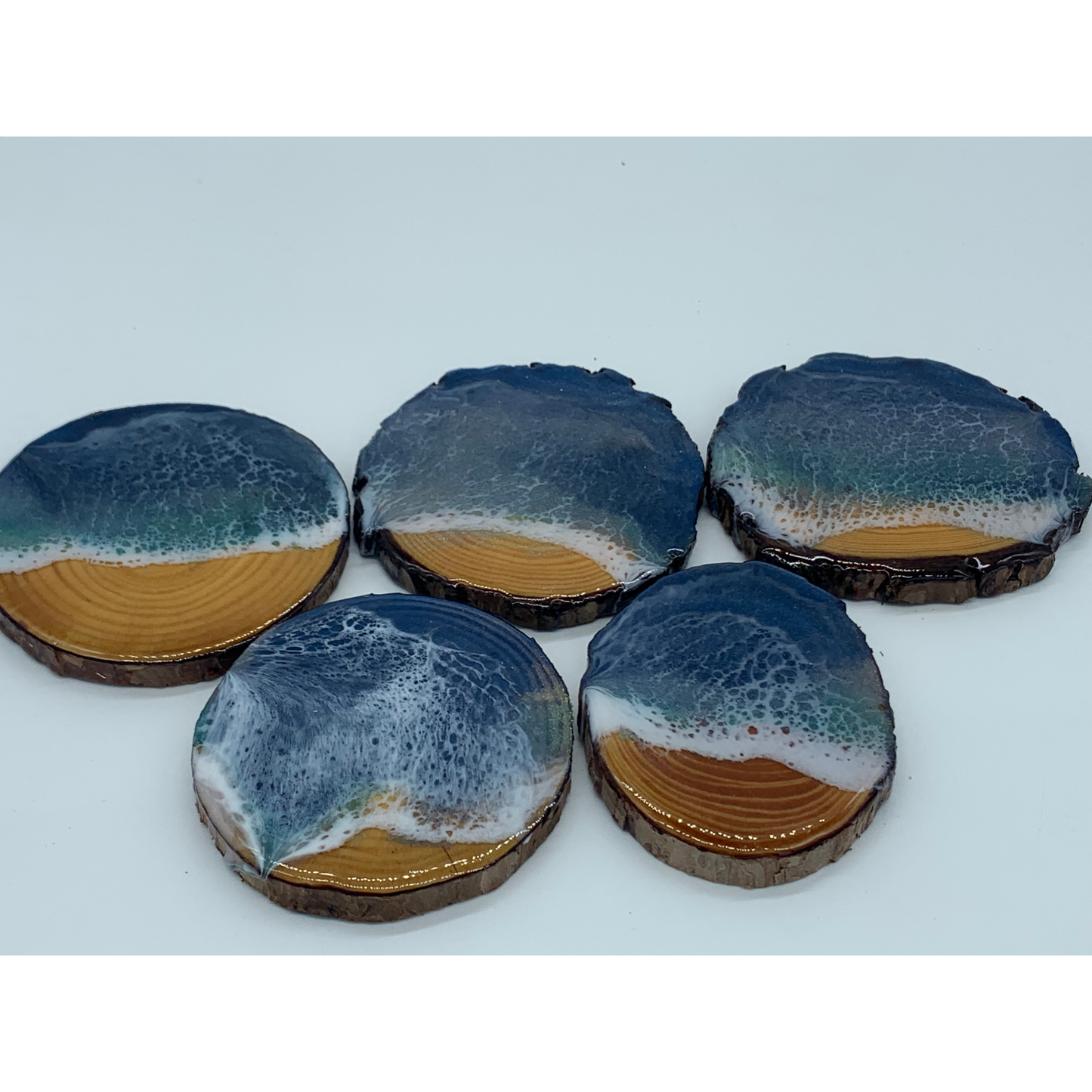"Wood You Please?" Set of 5 Raw Edge Wood Resin Ocean/Beach Coasters