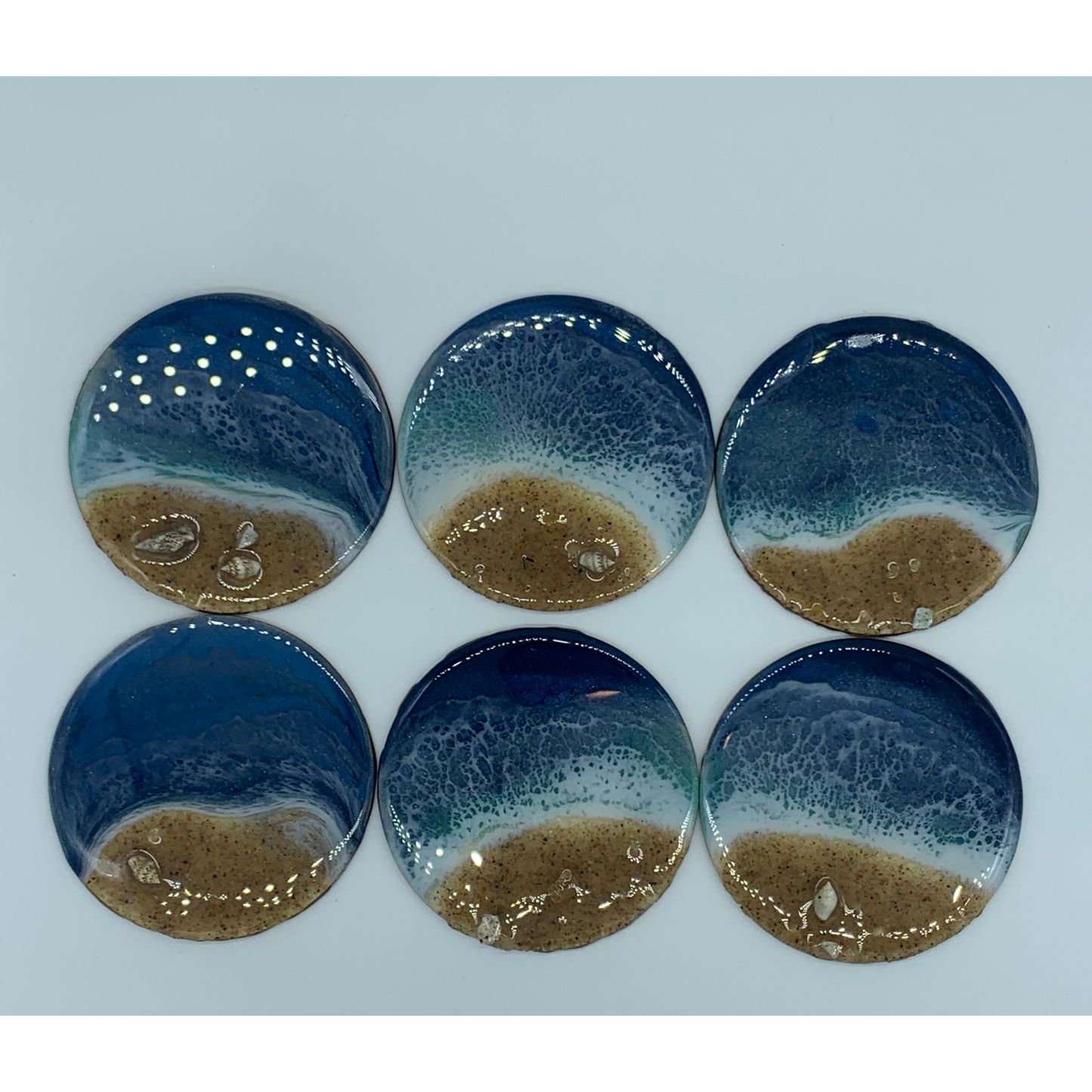 "Shells & Sand" Set of 6 Resin Ocean Coasters