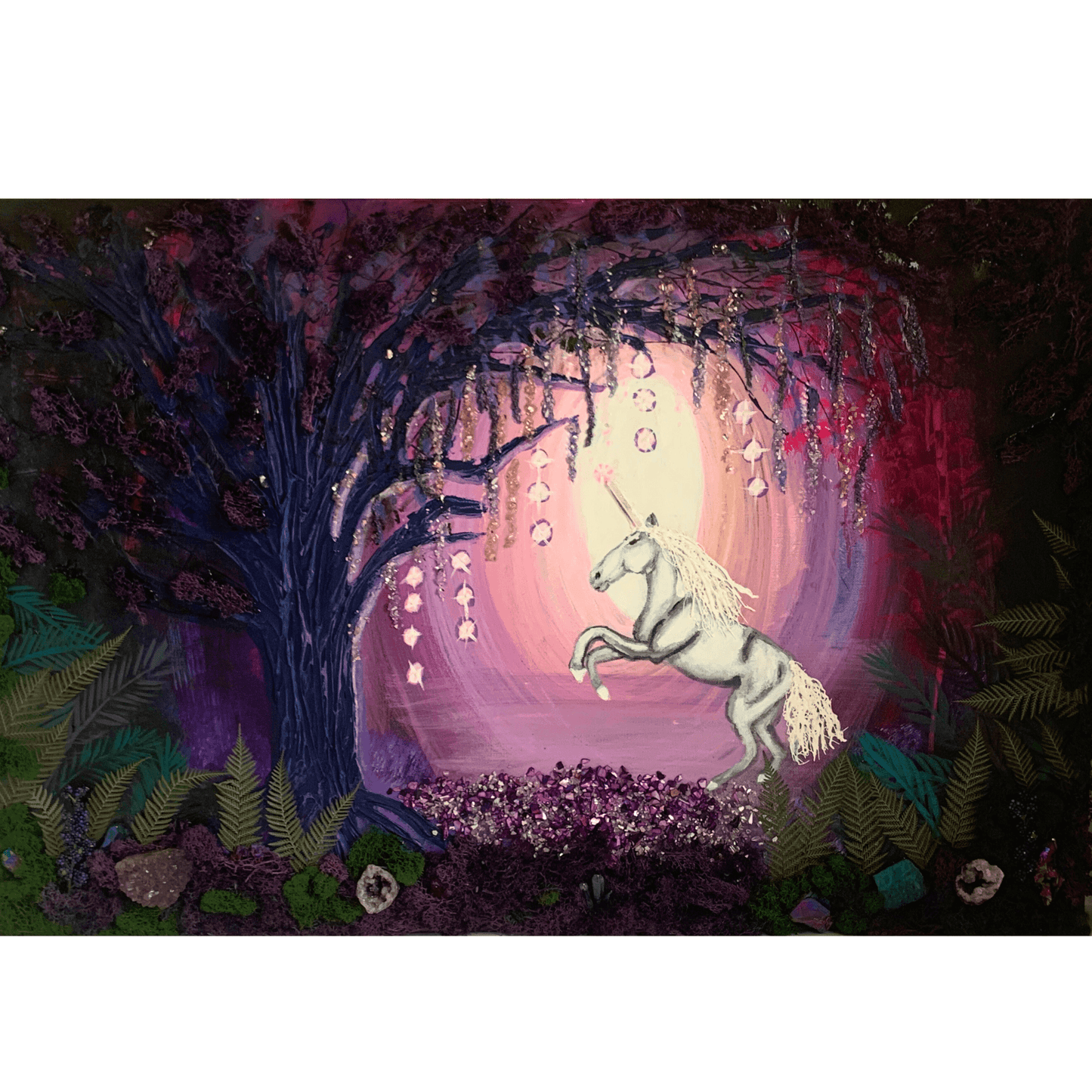 UNICORN MAGIC- Modern Mixed Media Textured Art with Real Crystals & Moss