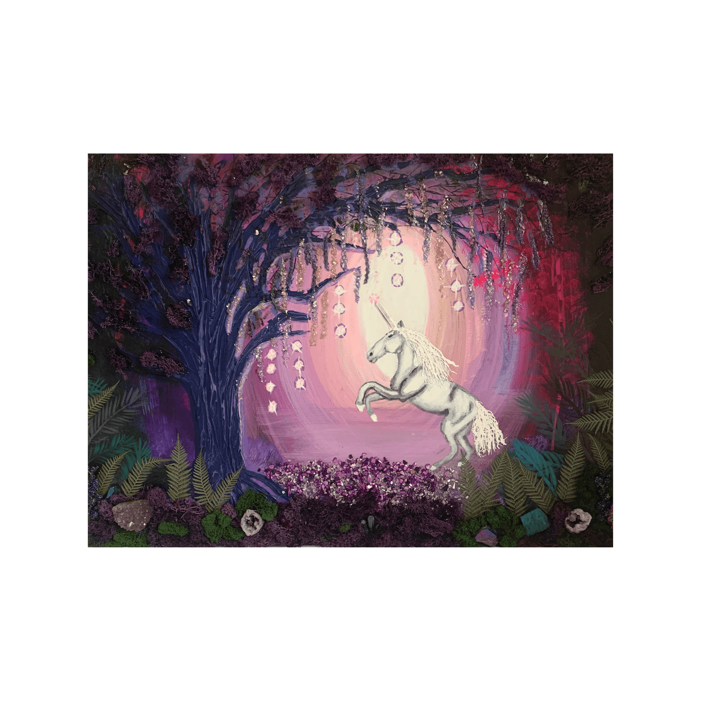 UNICORN MAGIC- Modern Mixed Media Textured Art with Real Crystals & Moss