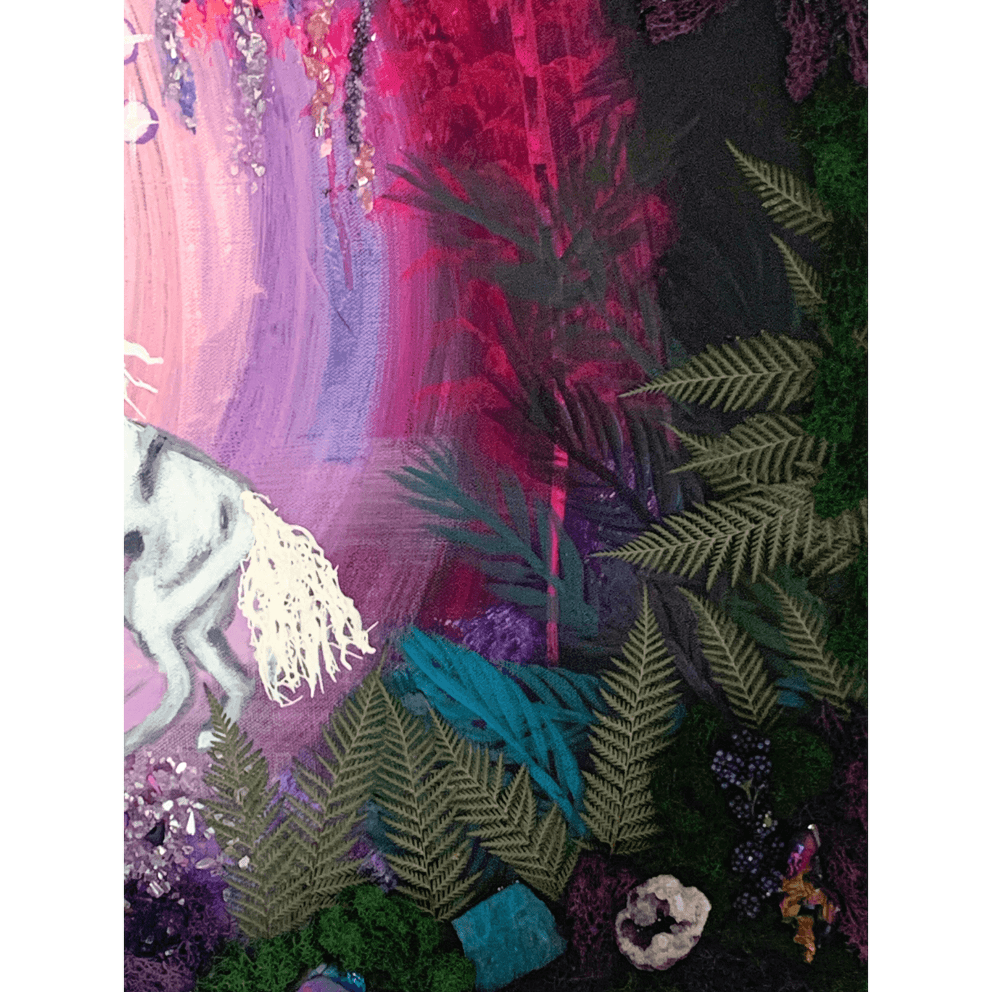UNICORN MAGIC- Modern Mixed Media Textured Art with Real Crystals & Moss