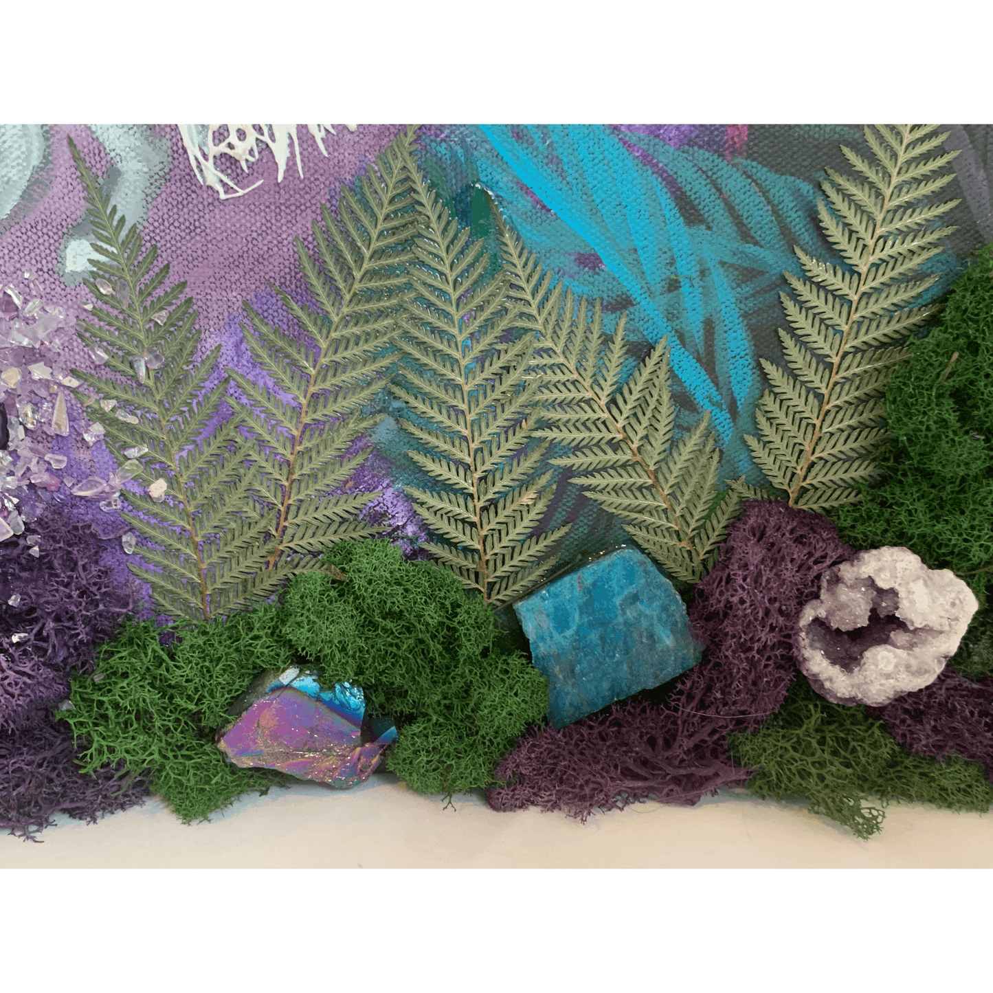 UNICORN MAGIC- Modern Mixed Media Textured Art with Real Crystals & Moss