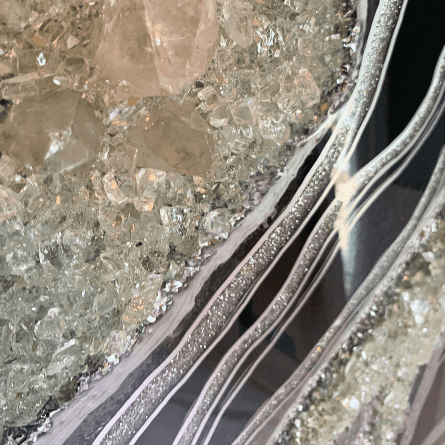 Gorgeous Black & Silver Geode Modern Resin Art With Real Crystal Quartz Points