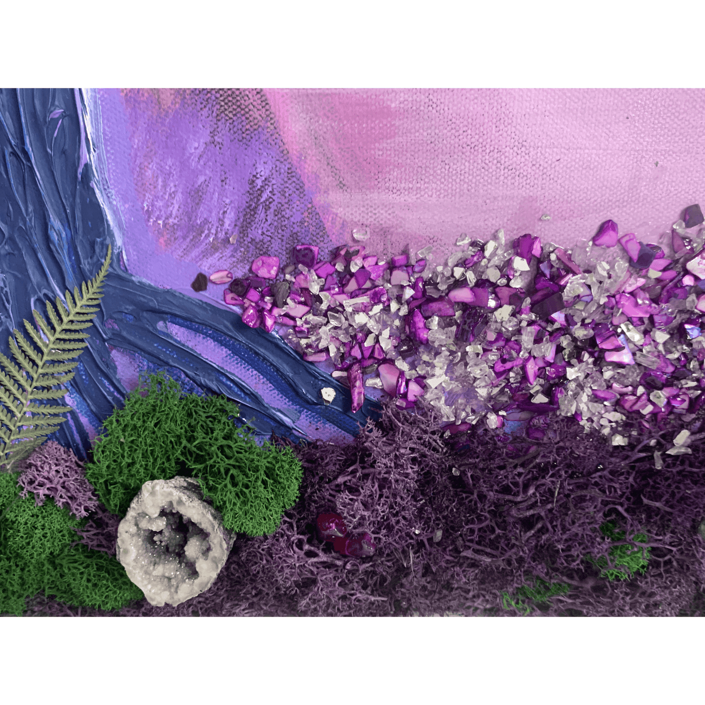 UNICORN MAGIC- Modern Mixed Media Textured Art with Real Crystals & Moss