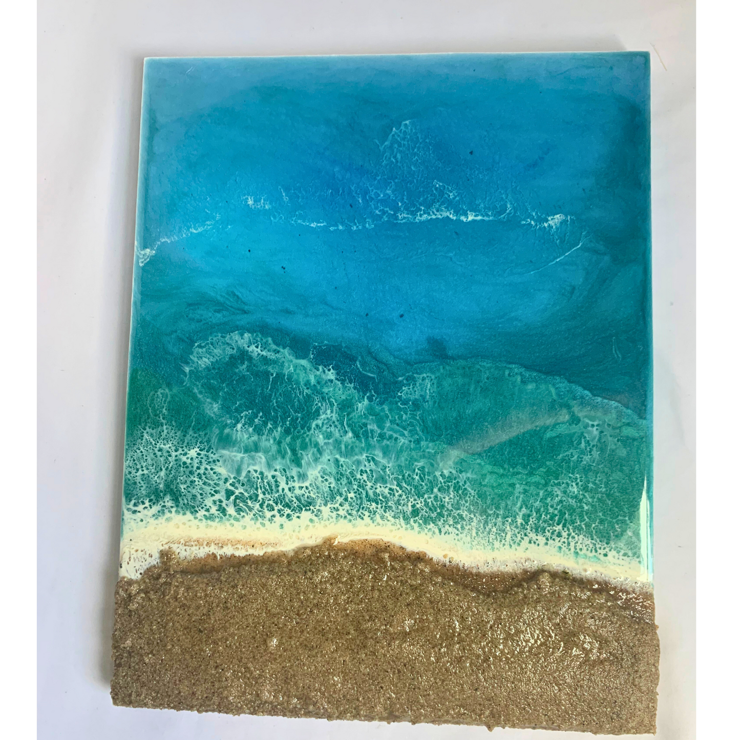 "SURFS UP" Modern Resin Ocean Art with Real Sand