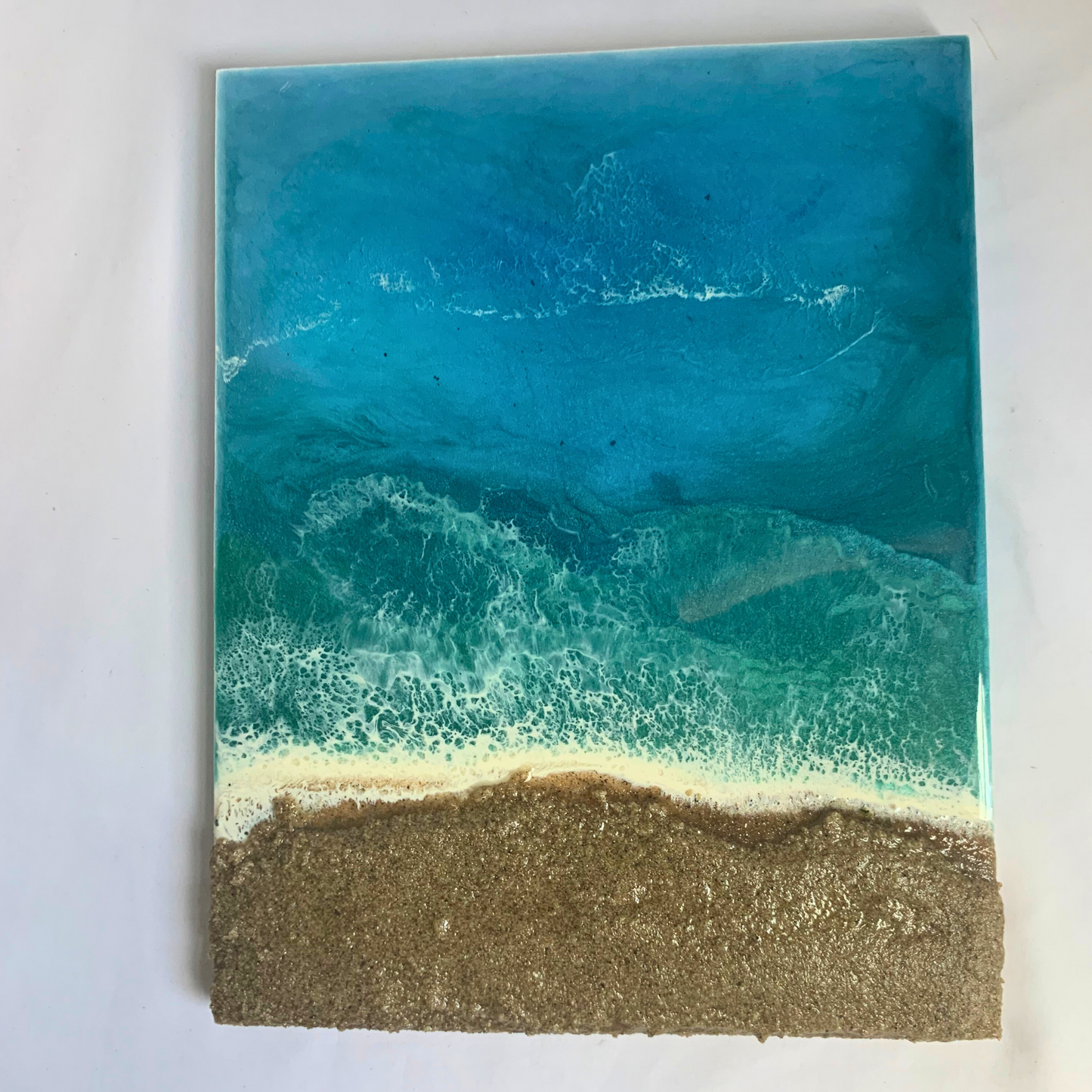 "SURFS UP" Modern Resin Ocean Art with Real Sand