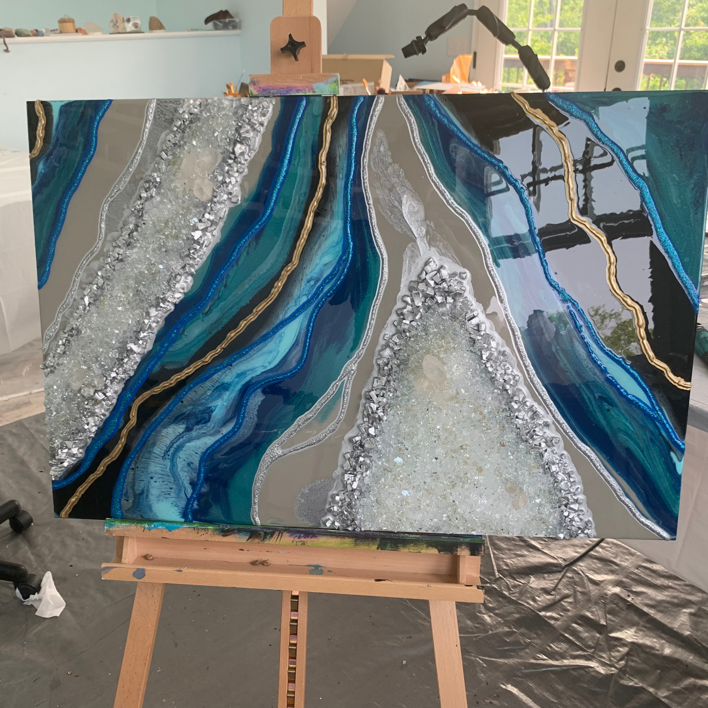 "GODDESS" GEODE Modern Resin Art Geode with Real Crystal Quartz Points