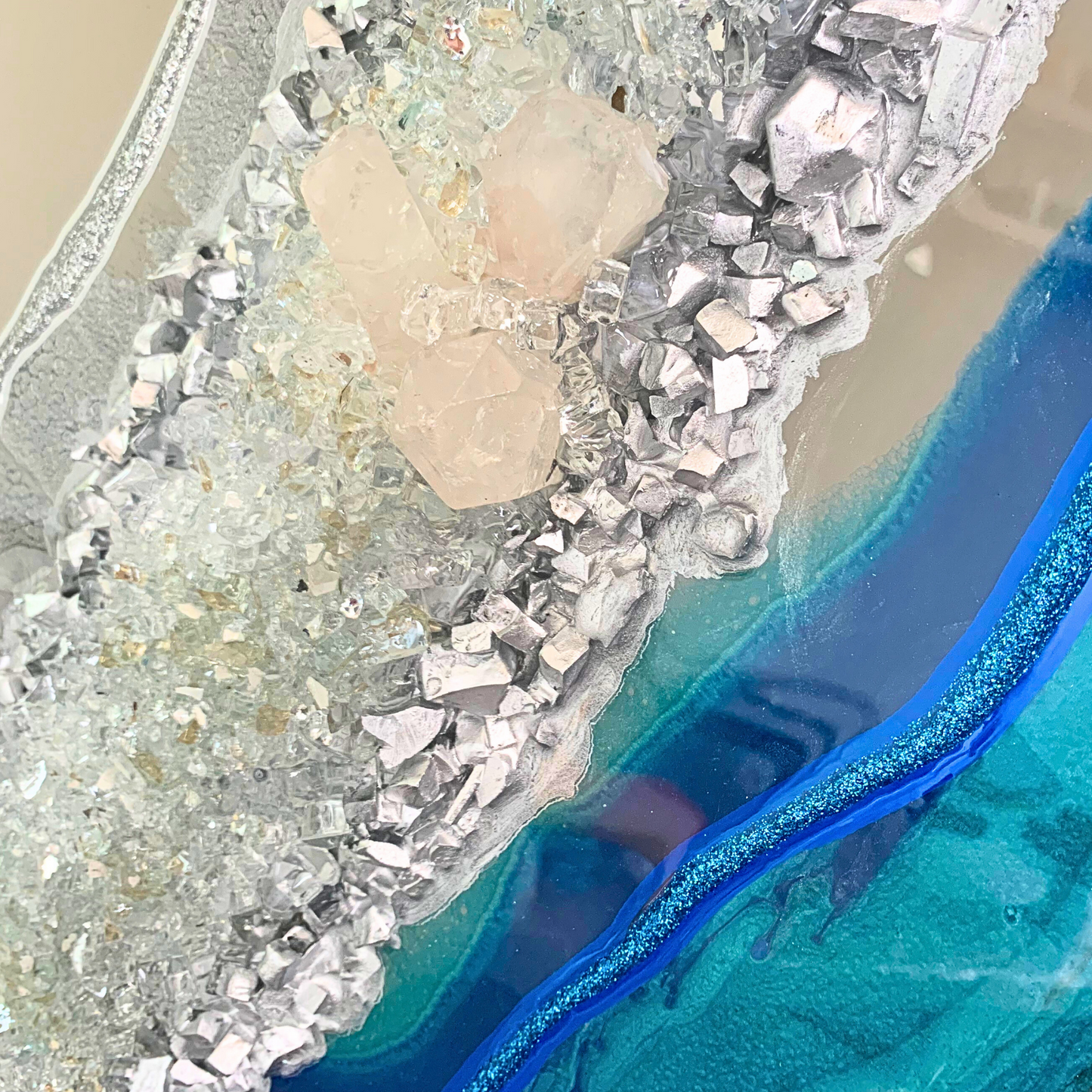"GODDESS" GEODE Modern Resin Art Geode with Real Crystal Quartz Points