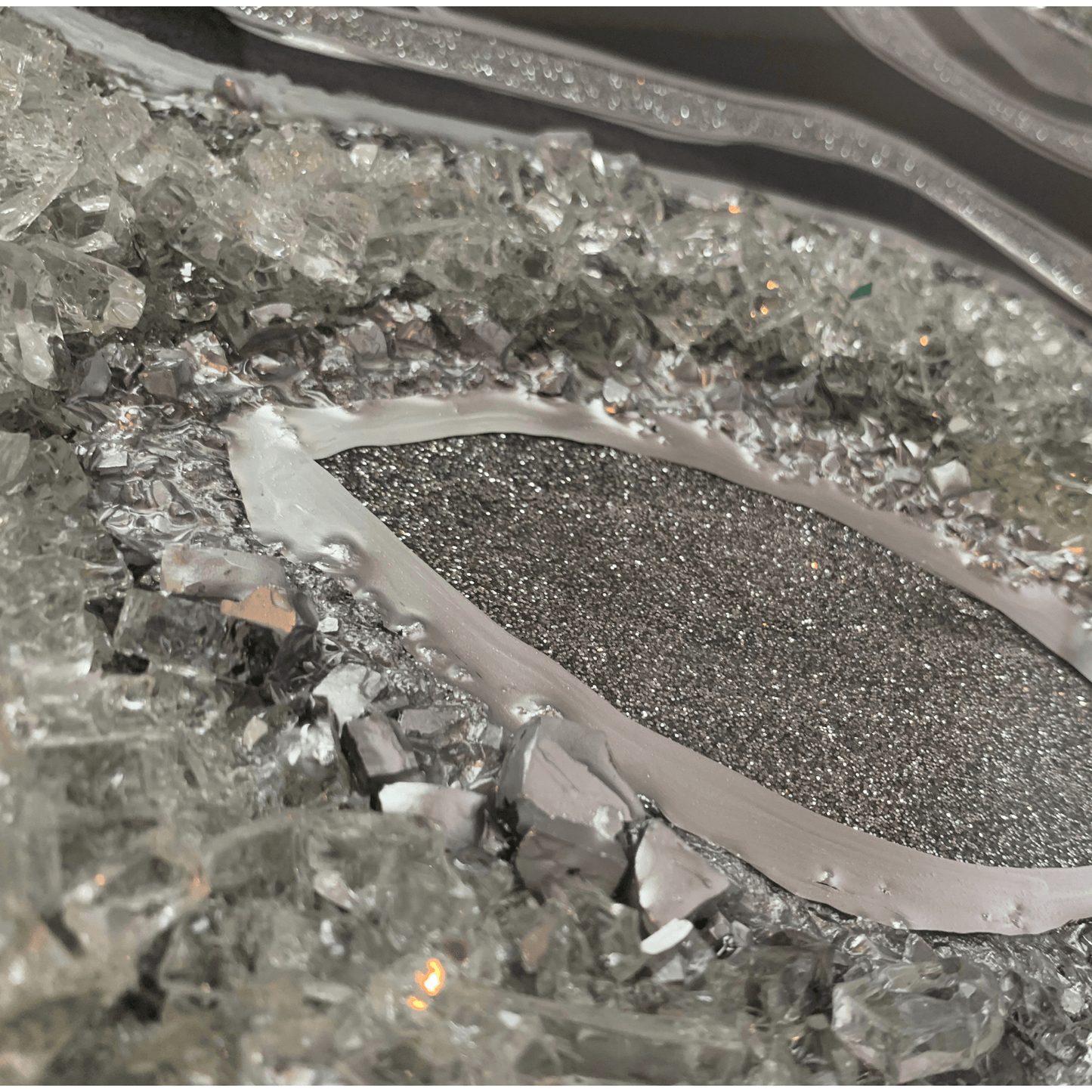 Gorgeous Black & Silver Geode Modern Resin Art With Real Crystal Quartz Points