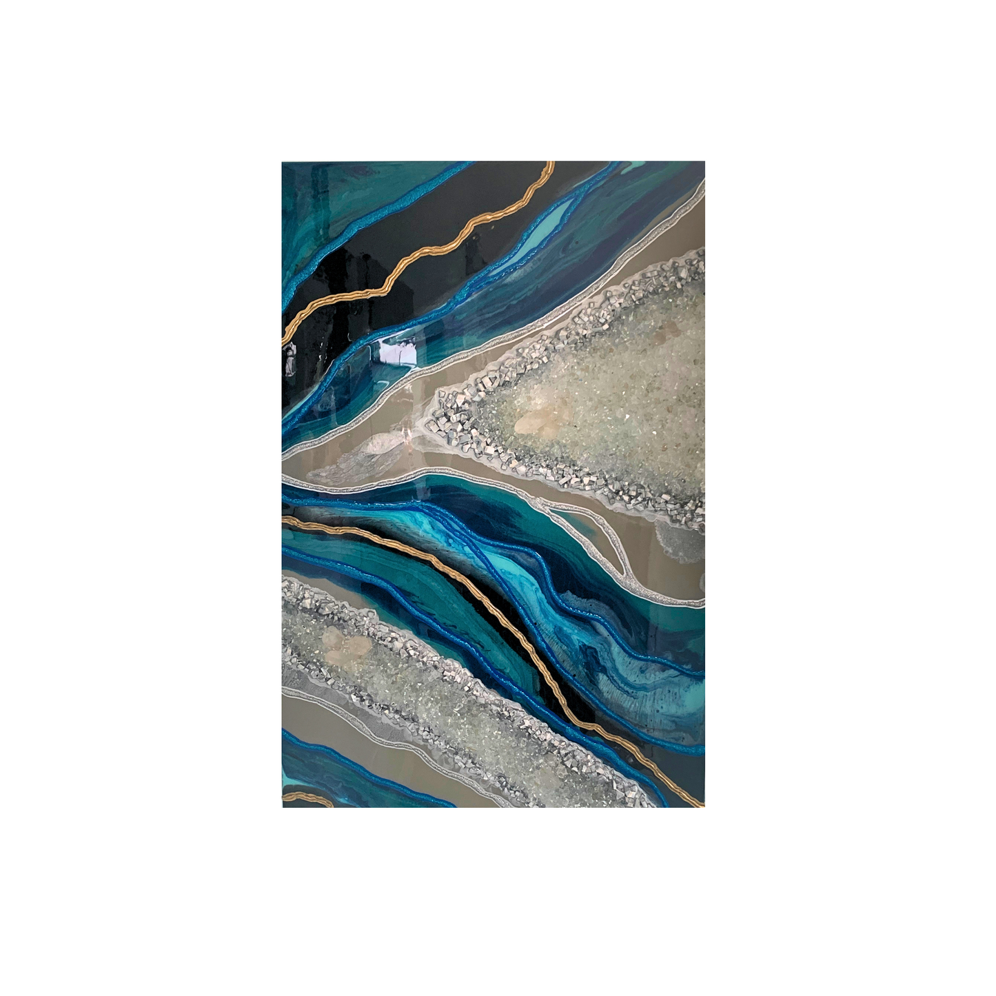 "GODDESS" GEODE Modern Resin Art Geode with Real Crystal Quartz Points