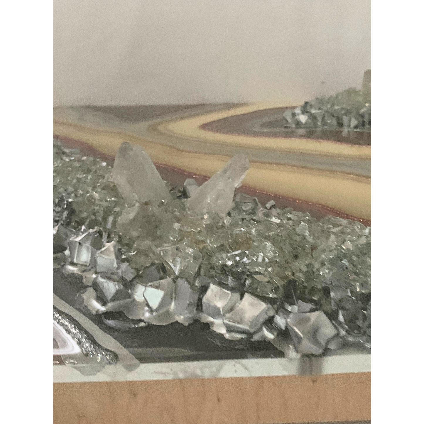 Creamy Mauve & Gray/Silver Crystal Quartz Modern Resin Crystal Art