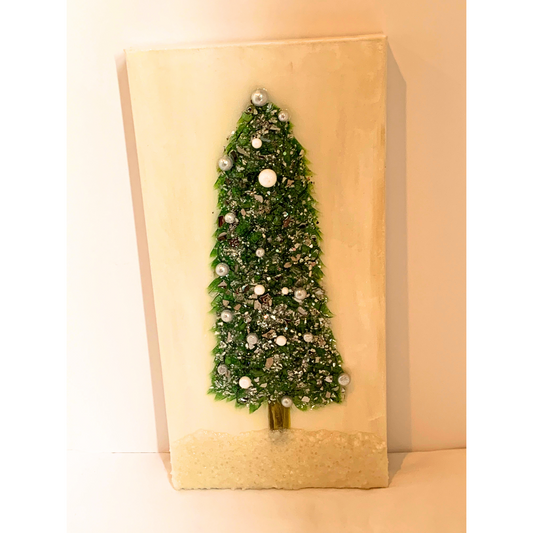 "SILVER & WHITE" Christmas Tree Modern Resin Crystal Art Lights Up